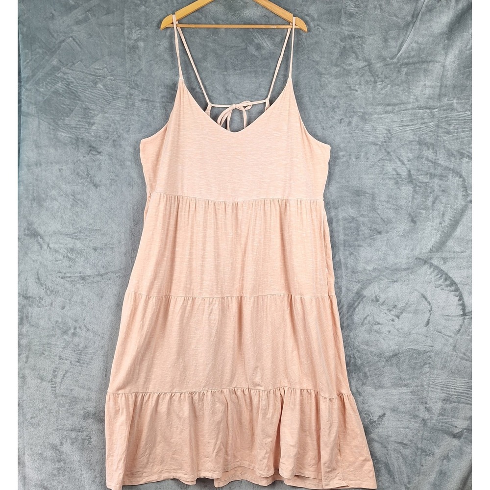 Old Navy Dress 3X Peach Tiered Cottagecore Peasant Boho Midi Pockets Stretch